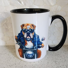 English Bulldog Biker Ceramic Mug, 15 oz.