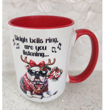 English Bulldog - "Sleigh Bells Ring, Are You Listening" Ceramic Mug, 15 oz.
