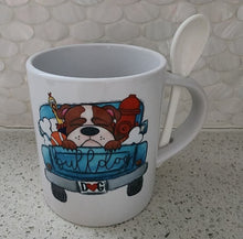 English Bulldog in Car Ceramic Mug with Spoon, 11 oz.