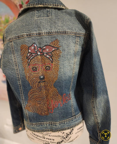 Yorkie Rhinestone Denim Jacket