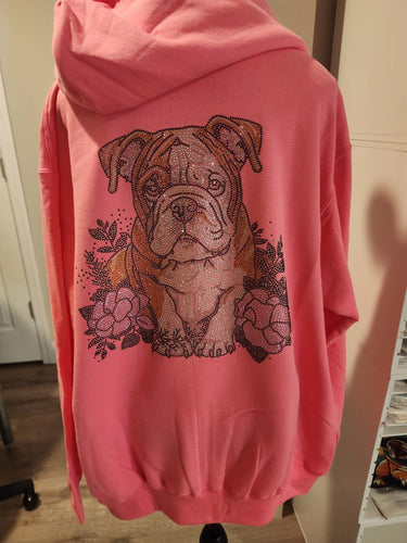 English Bulldog Rhinestone Zip-up Hooded Sweatshirt