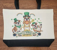 English Bulldog (St. Patrick's Day) - 3 Bulldogs "Happy St. Patrick's Day" Two-Tone Tote