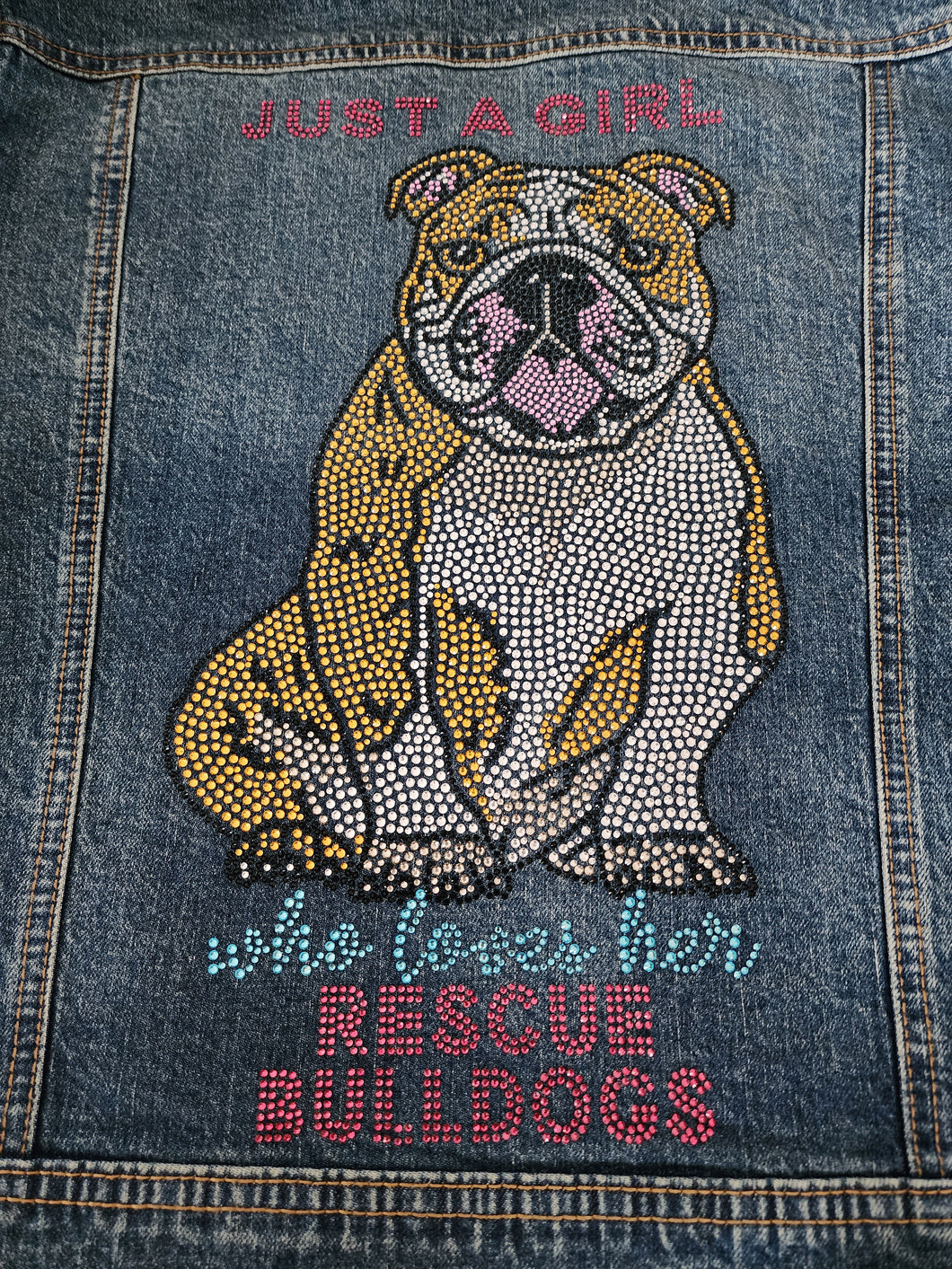 Just a Girl Who Loves Her Rescue Bulldogs Rhinestone Denim Jacket