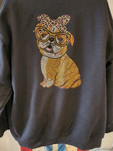 English Bulldog with Leopard Bow Rhinestone Zip-up Hooded Sweatshirt