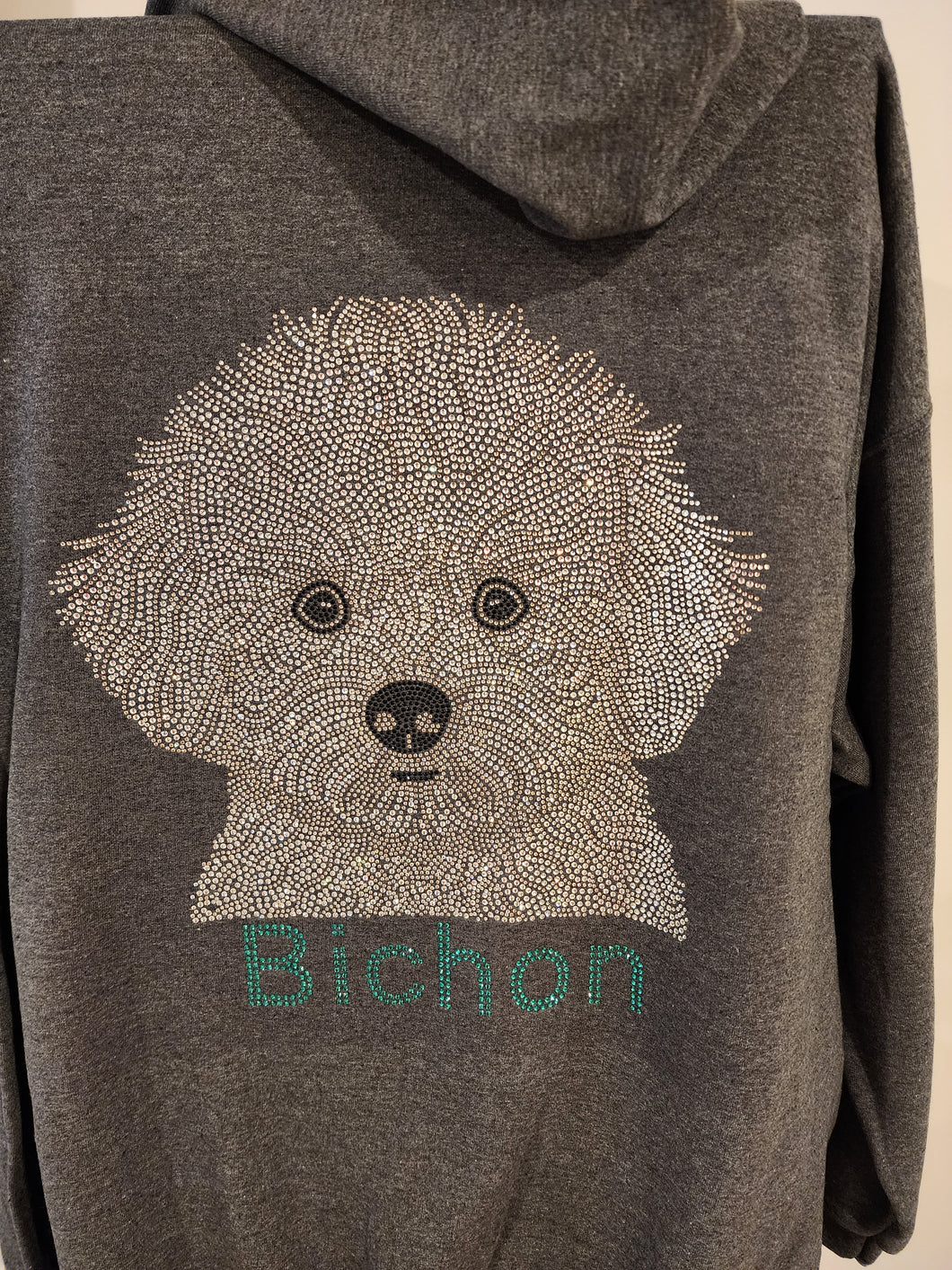 Bichon Rhinestone Zip-up Hooded Sweatshirt