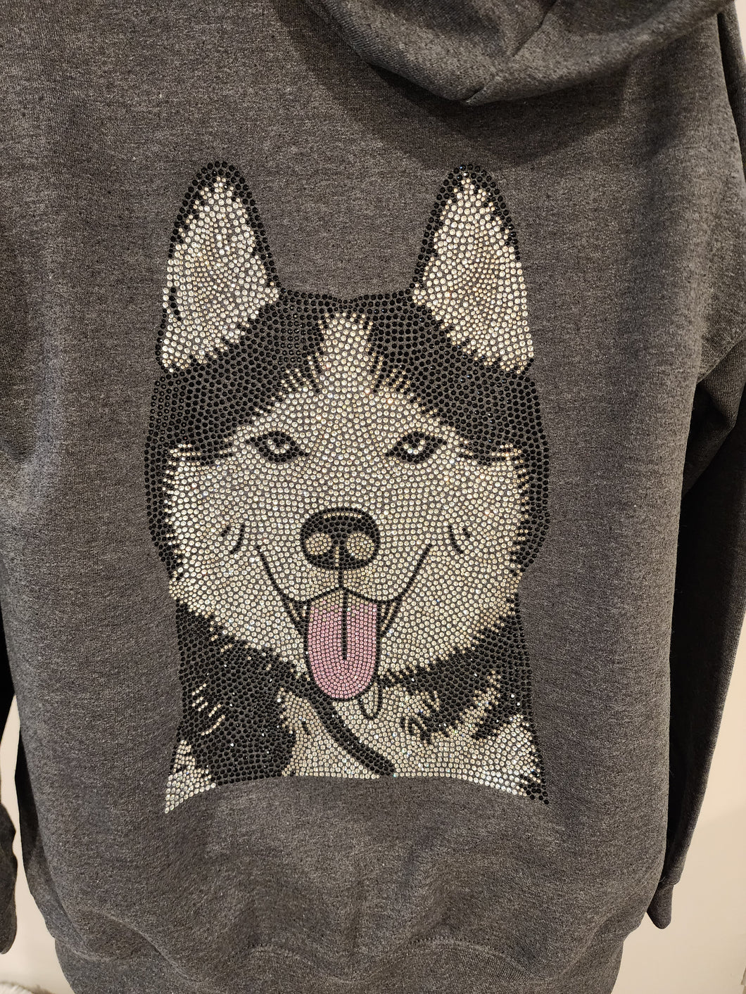 Husky Rhinestone Zip-up Hooded Sweatshirt