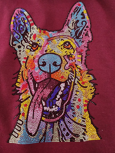 German Shepherd Rhinestone Zip-up Hooded Sweatshirt