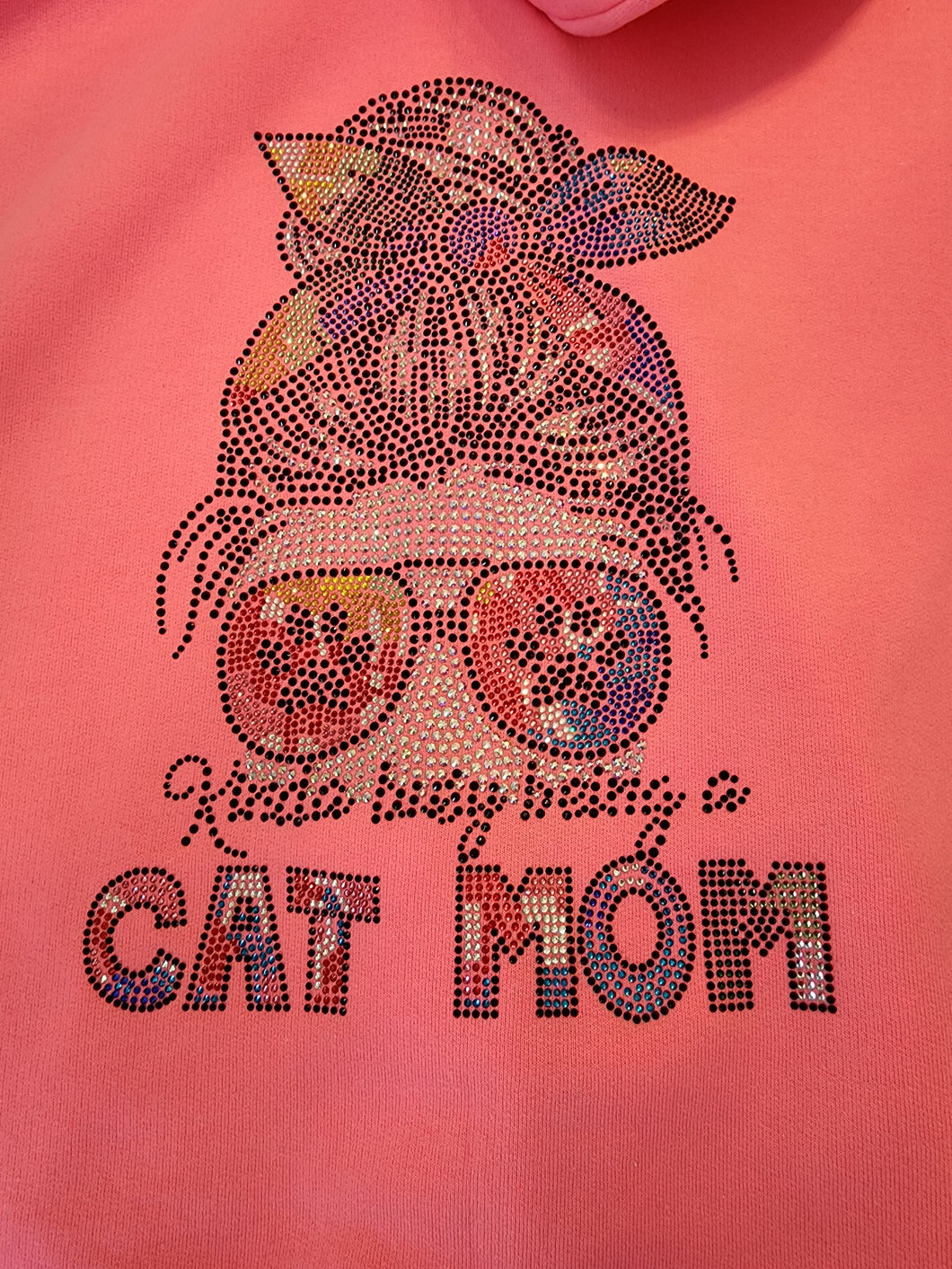 Cat Mom Rhinestone Zip-up Hooded Sweatshirt