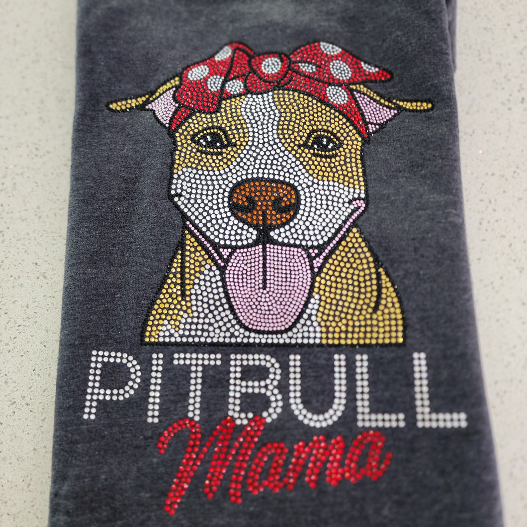 Pitbull (Tan & White) Mama Rhinestone Zip-up Hooded Sweatshirt