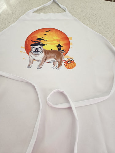 English Bulldog Wearing a Witches Hat Apron