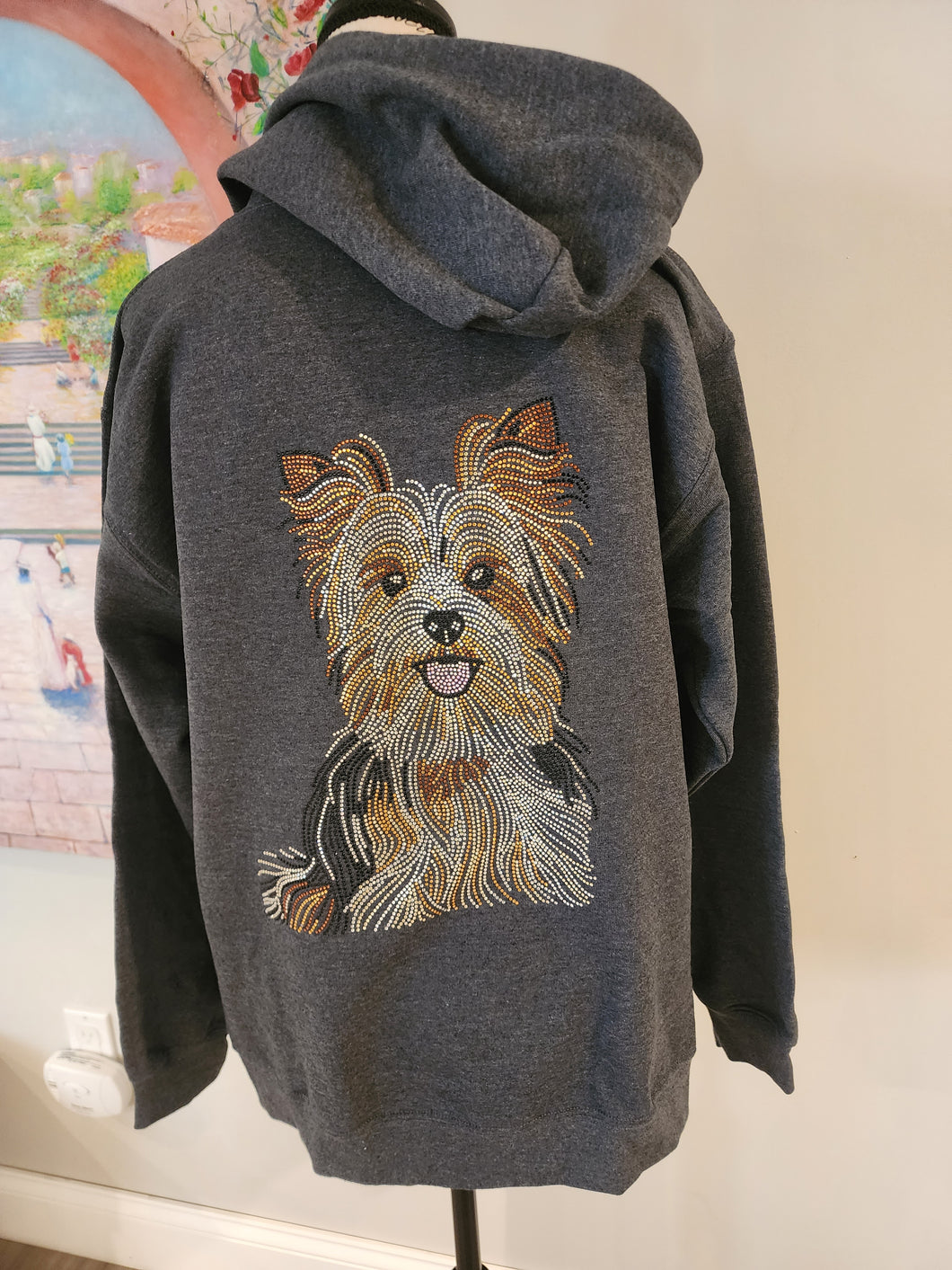 Yorkie Rhinestone Zip-up Hooded Sweatshirt