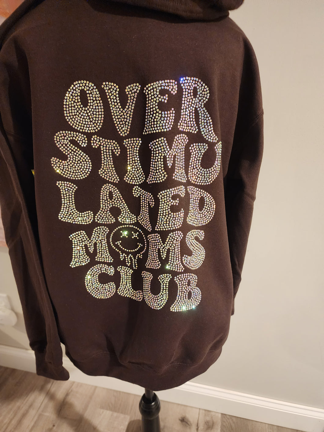 Mom Overstimulated Rhinestone Zip-up Hooded Sweatshirt