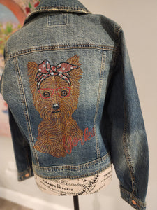 Dark Color Yorkie Rhinestone Denim Jacket