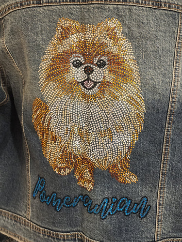 Pomeranian Rhinestone Denim Jacket