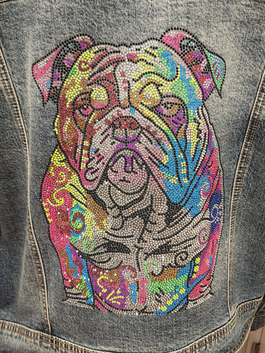 Tie Dye English Bulldog Rhinestone Denim Jacket