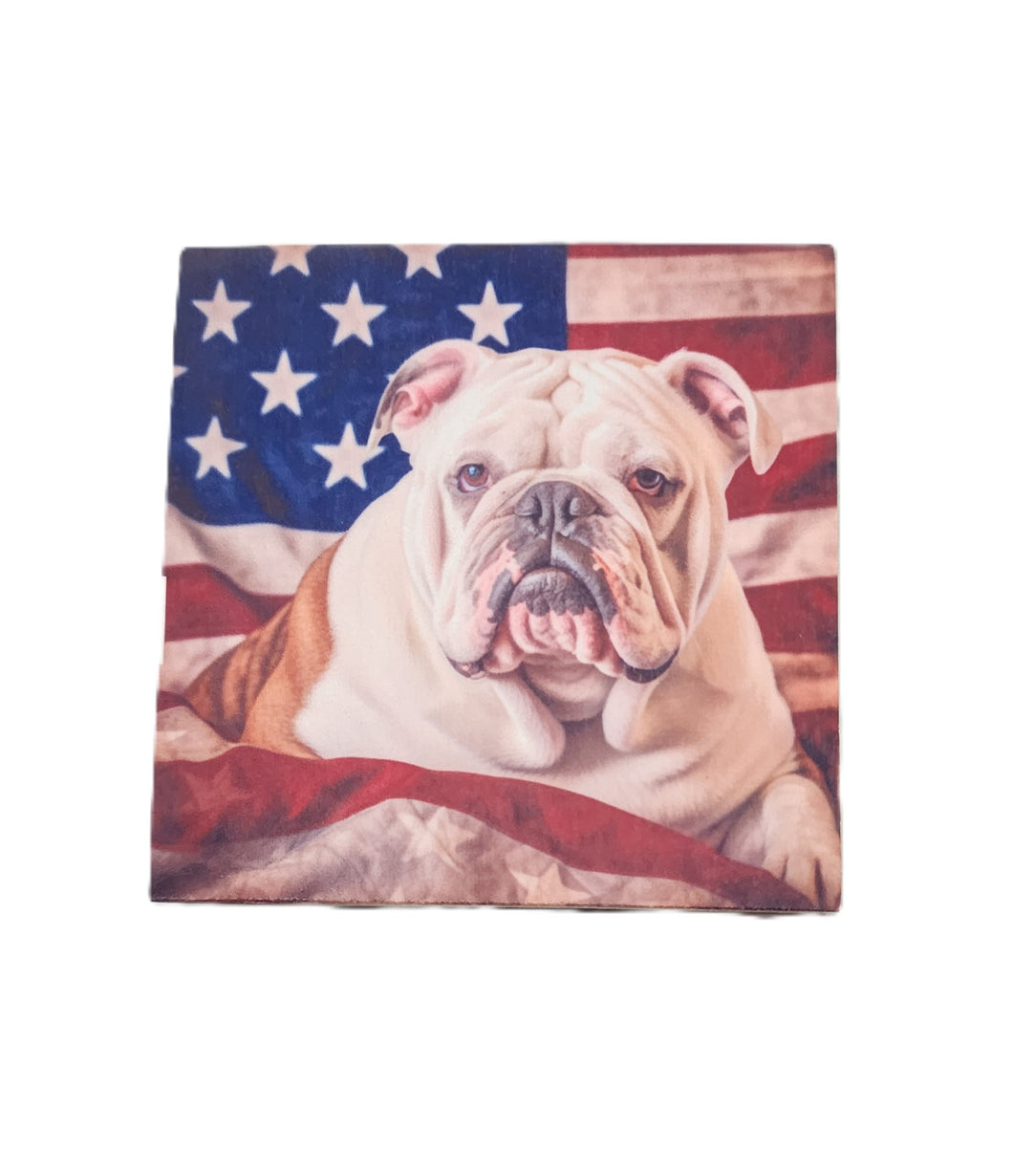 English Bulldog Patriotic Wood Magnet