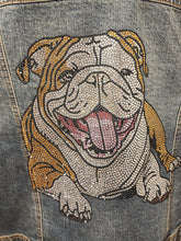 Smiling Brown & White English Bulldog Lying Down Rhinestone Denim Jacket