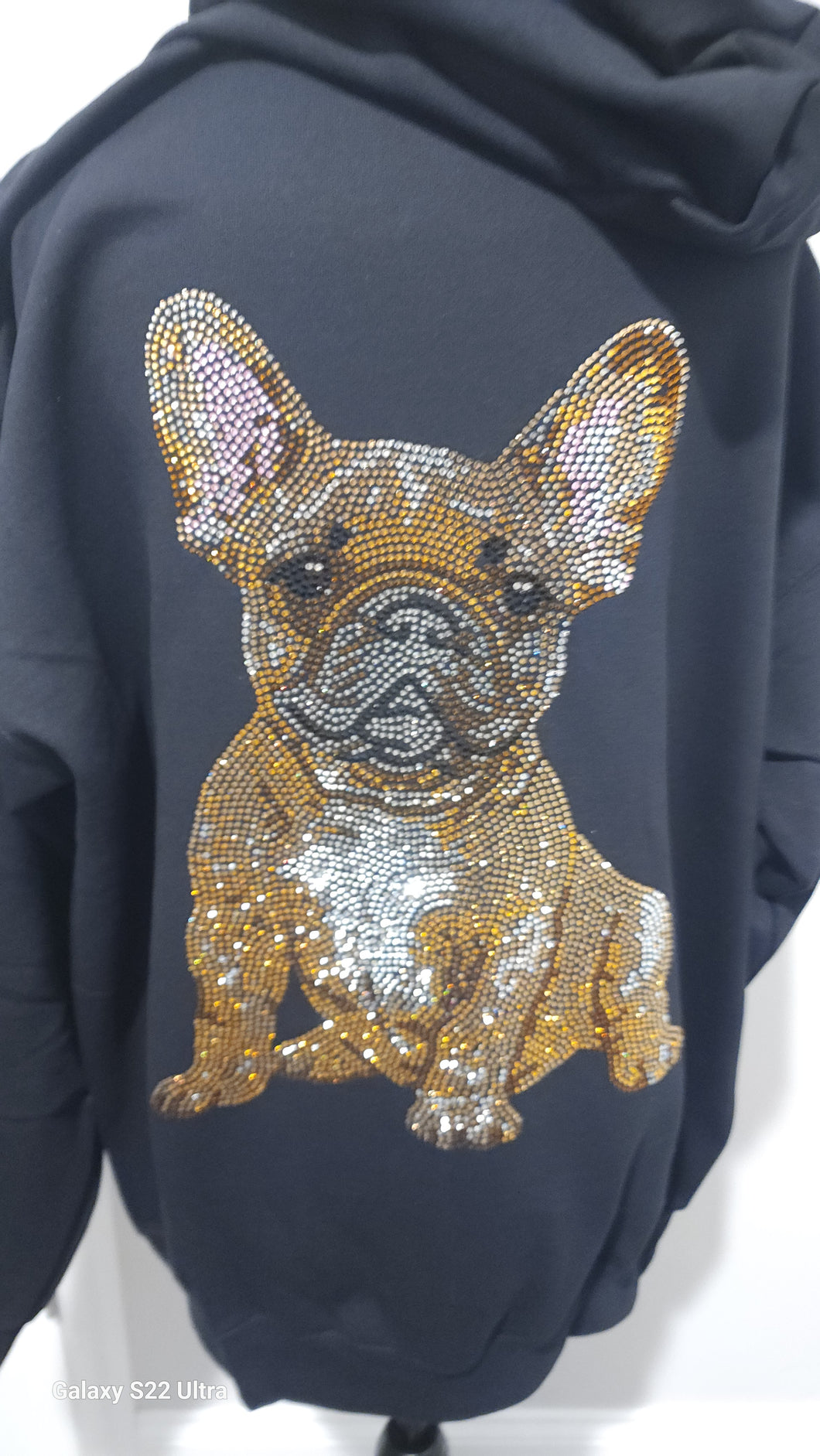 French Bulldog Rhinestone Zip-up Hooded Sweatshirt