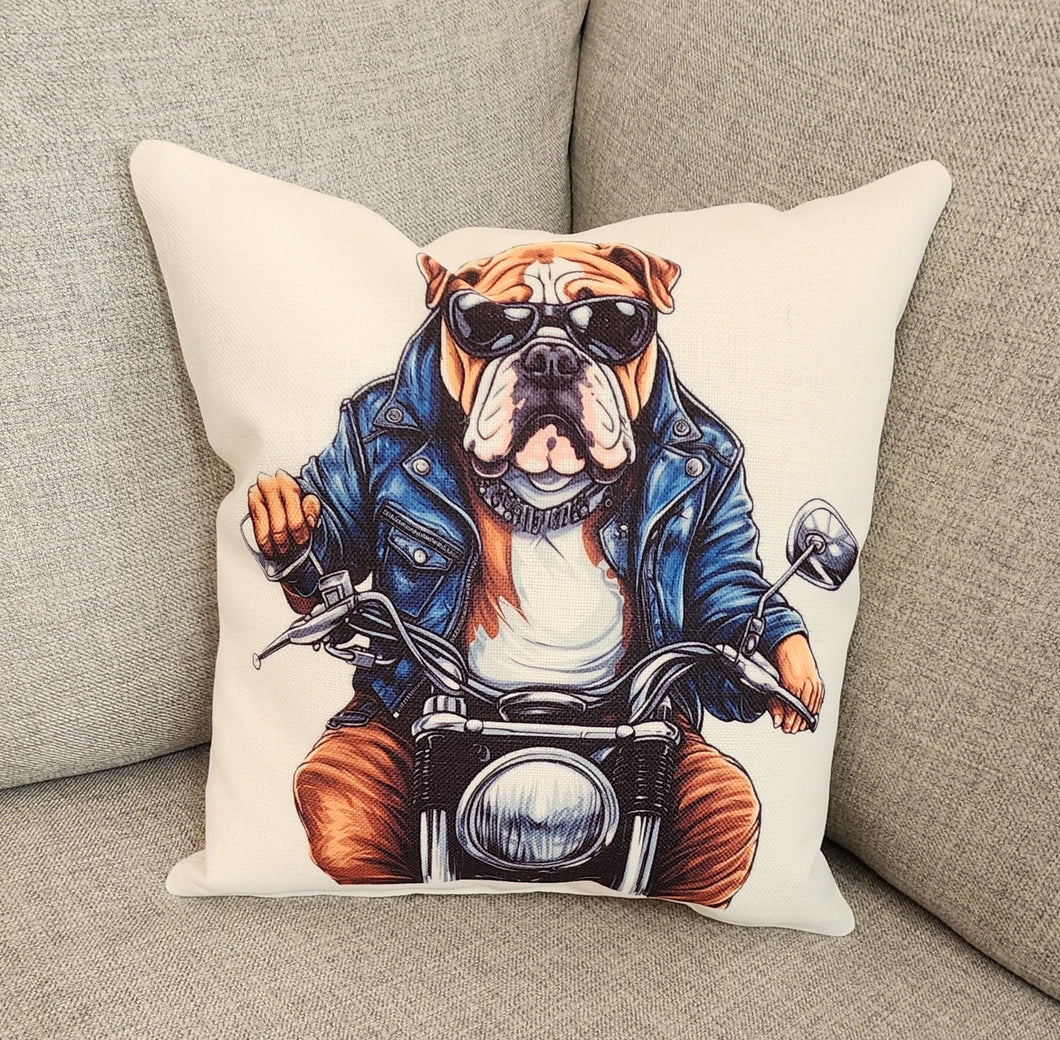 English Bulldog Biker Throw Pillow, 16