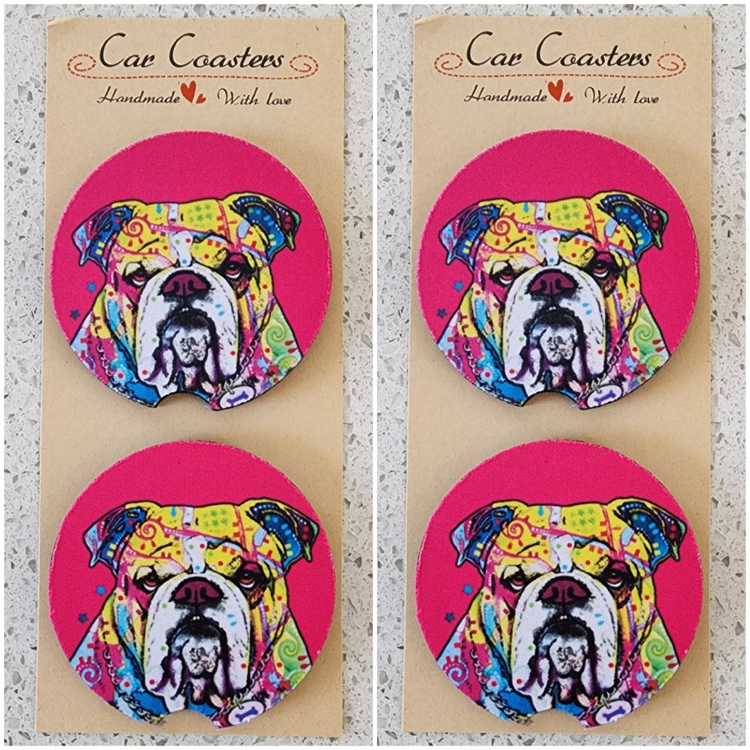 Bulldog Neon Car Coasters, Set of 4