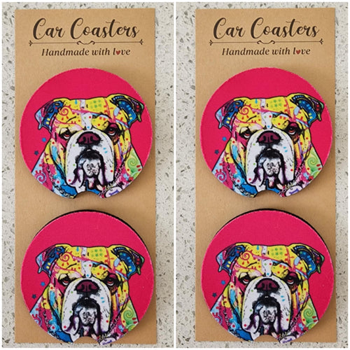 Bulldog Dean Russo Car Coasters, Set of 4