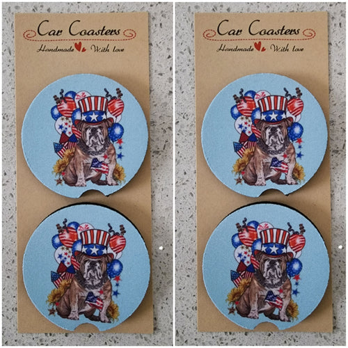 Bulldog Patriotic Car Coasters, Set of 4