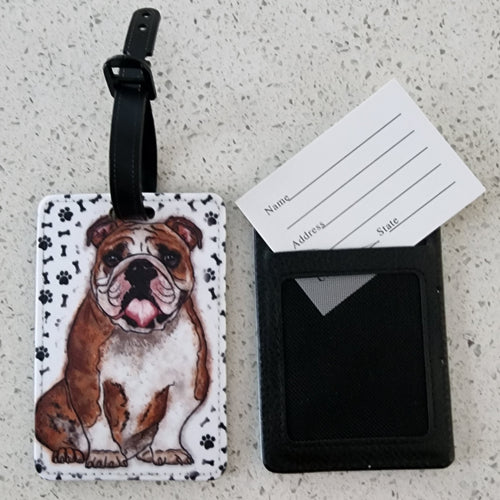 Bulldog with Black Bones & Pawprints Luggage Tag