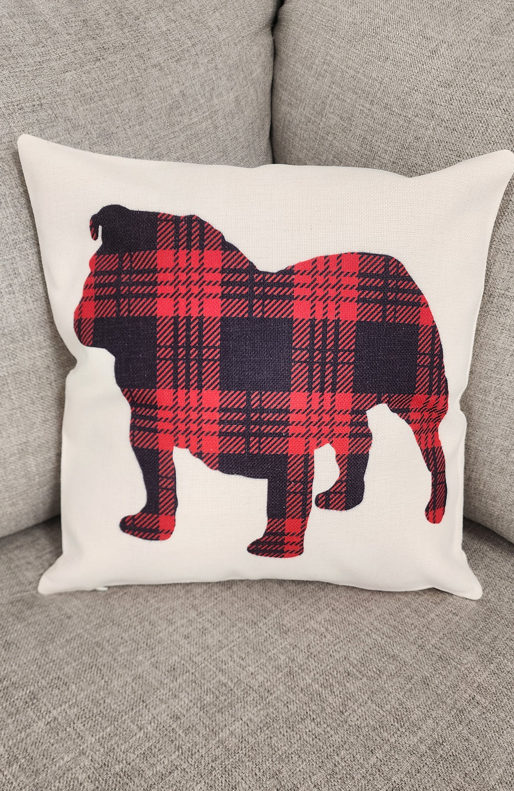 English Bulldog - Plaid Throw Pillow, 16