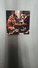 English Bulldogs Playing Chess Wood Magnet