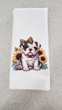 English Bulldog - Leopard Bow & Sunflowers Towel, 25" x 17"