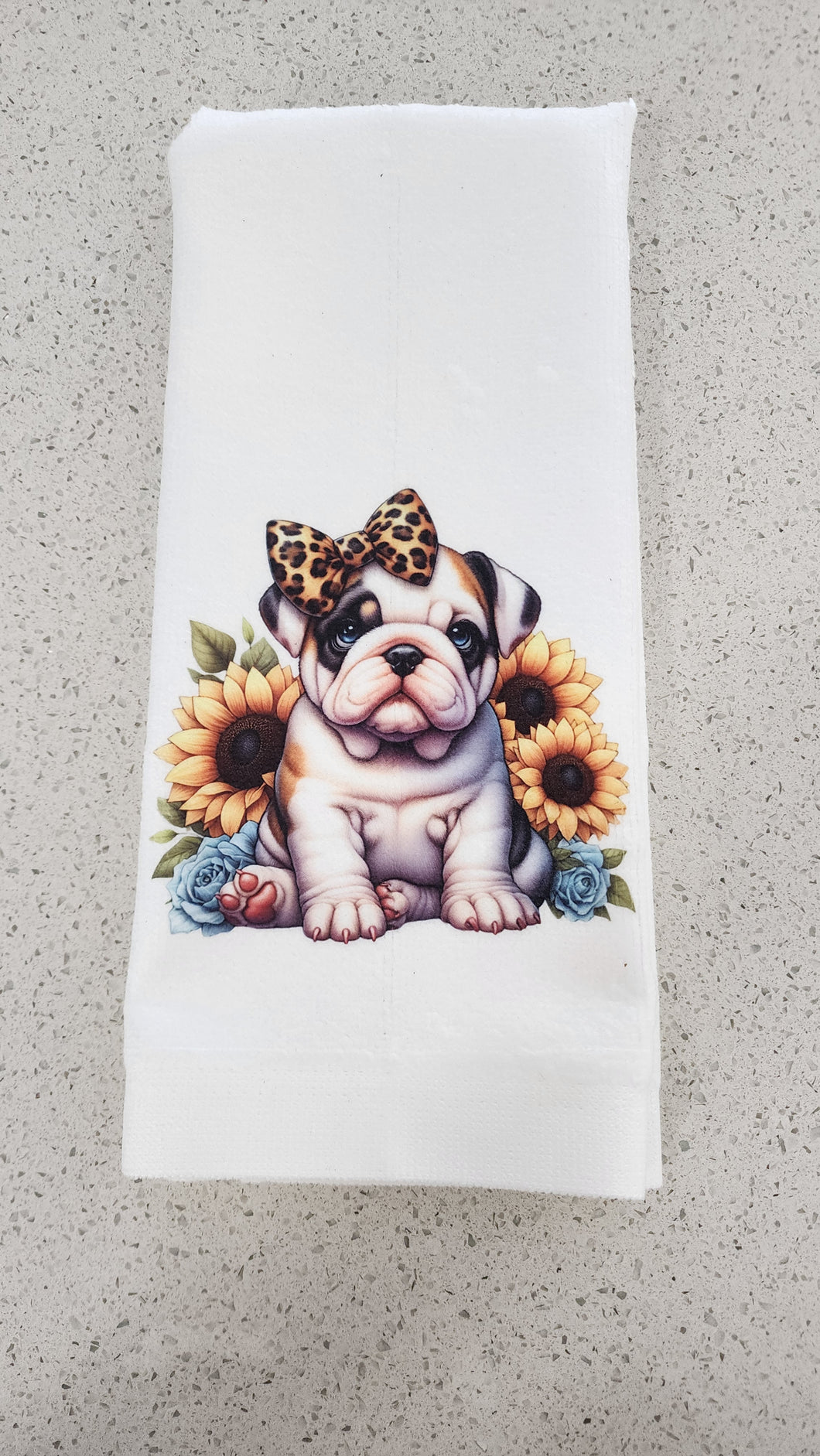 English Bulldog - Leopard Bow & Sunflowers Towel, 25