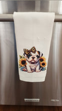 English Bulldog - Leopard Bow & Sunflowers Towel, 25" x 17"
