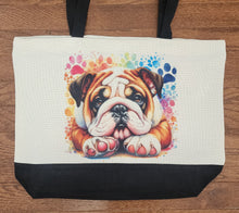 English Bulldog - Colorful Paw Prints Two-Tone Tote