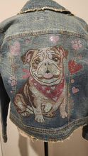 English Bulldog - Hearts & Paw Prints Rhinestone Denim Jacket