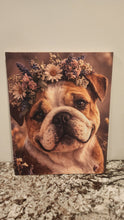 English Bulldog - Floral Crown Solid Birch Wood Wall Art