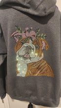 English Bulldog - Floral Crown Rhinestone Zip-up Hooded Sweatshirt