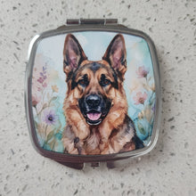 German Shepherd - Pastel Flowers & Blue Background Rectangular Compact Mirror