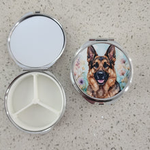 German Shepherd - Pastel Flowers & Blue Background Pill Box