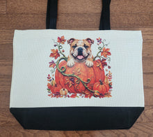 English Bulldog (Halloween) - In a Pumpkin with Fall Leaves Two-Tone Tote