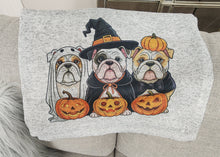 English Bulldog (Halloween) - Three Bulldogs in Costumes Gray Sweater Blanket, 50" x 60"