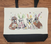 English Bulldog (Easter) - Four English Bulldogs with Bunny Ears Two-Tone Tote