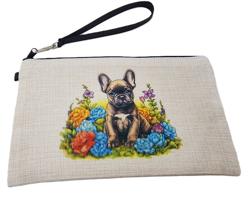 French Bulldog with Flowers Make-up Bag