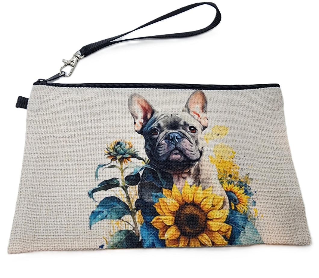 French Bulldog with Sunflowers Make-up Bag