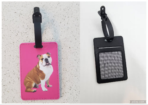 English Bulldog with Hot Pink Background Luggage Tag