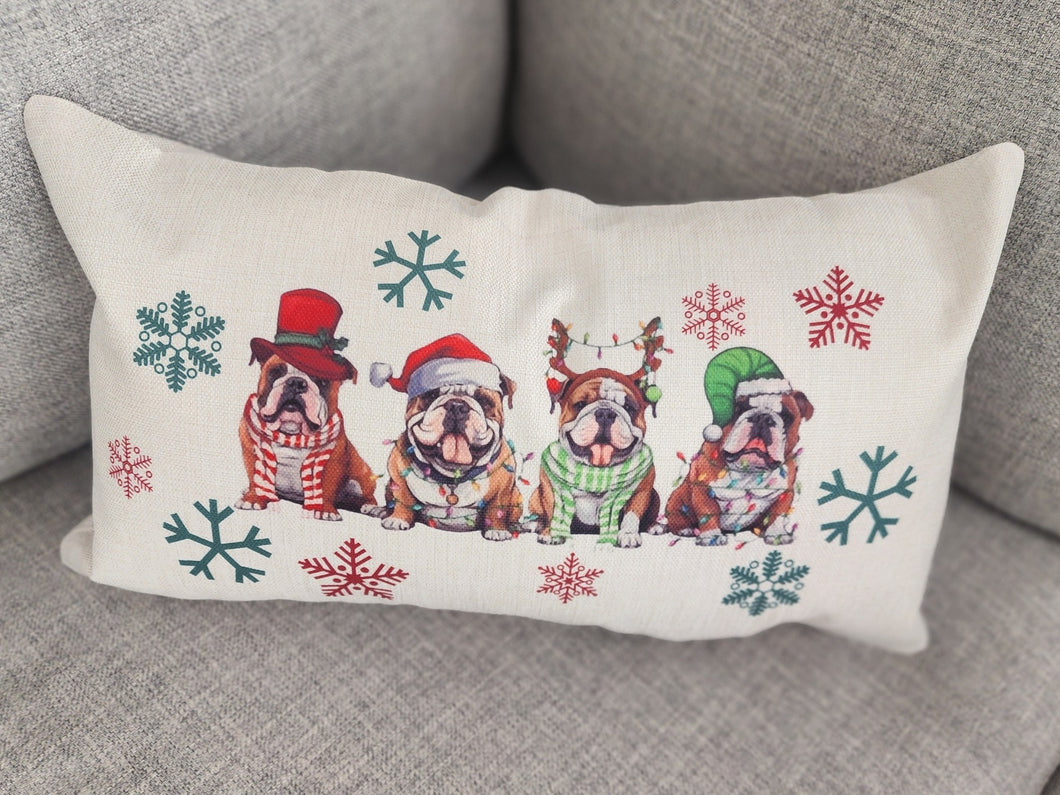 English Bulldog with Colorful Snowflakes Christmas Throw Pillow, 20