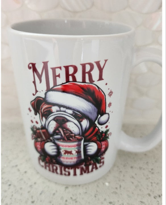 English Bulldog Drinking Hot Coco Ceramic Mug, 15 oz.