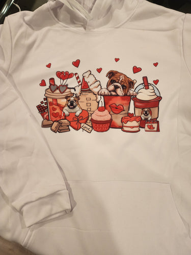 English Bulldog with Coffee, Cupcakes, Cakes, Chocolates Hooded Sweatshirt