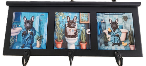 French Bulldog - Bathroom Design Wood Coat Rack (Black)