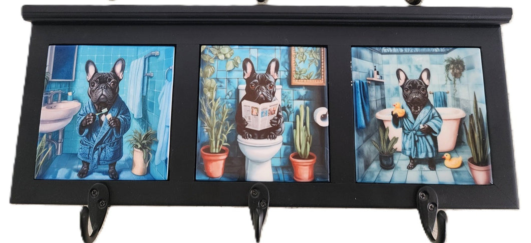 French Bulldog - Bathroom Design Wood Coat Rack (Black)