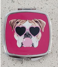 English Bulldog - Bubble Gum with Heart Shaped-Sunglasses Rectangular Compact Mirror